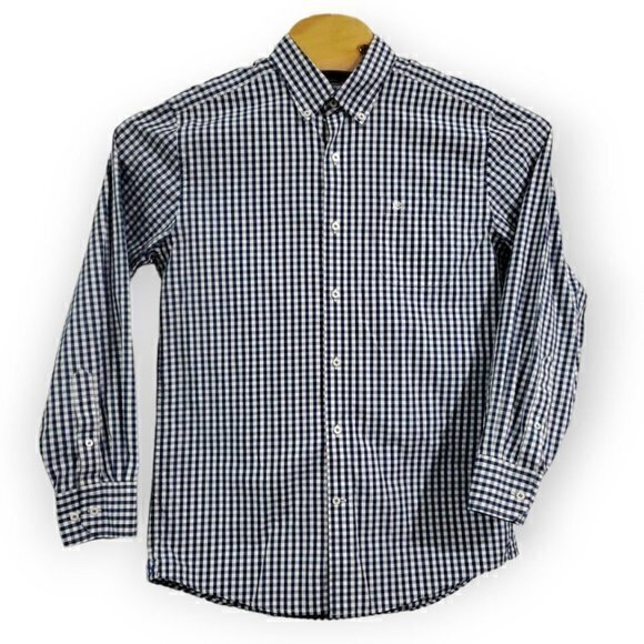 Southern Tide Men's Medium Trim Fit Blue White Checkered Shirt Striped Flip Cuff - Picture 2 of 4